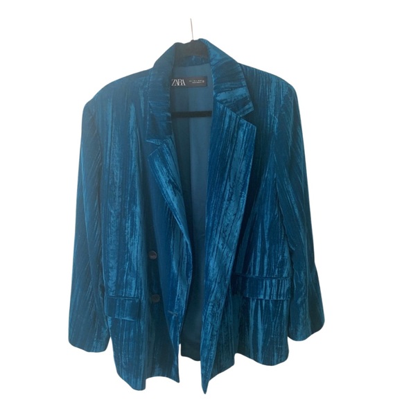 NWT Zara velvet turquoise blazer women’s large - Picture 3 of 16